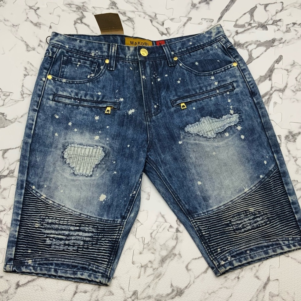 Men's Makobi Blue Sandblast Denim Shorts NWT